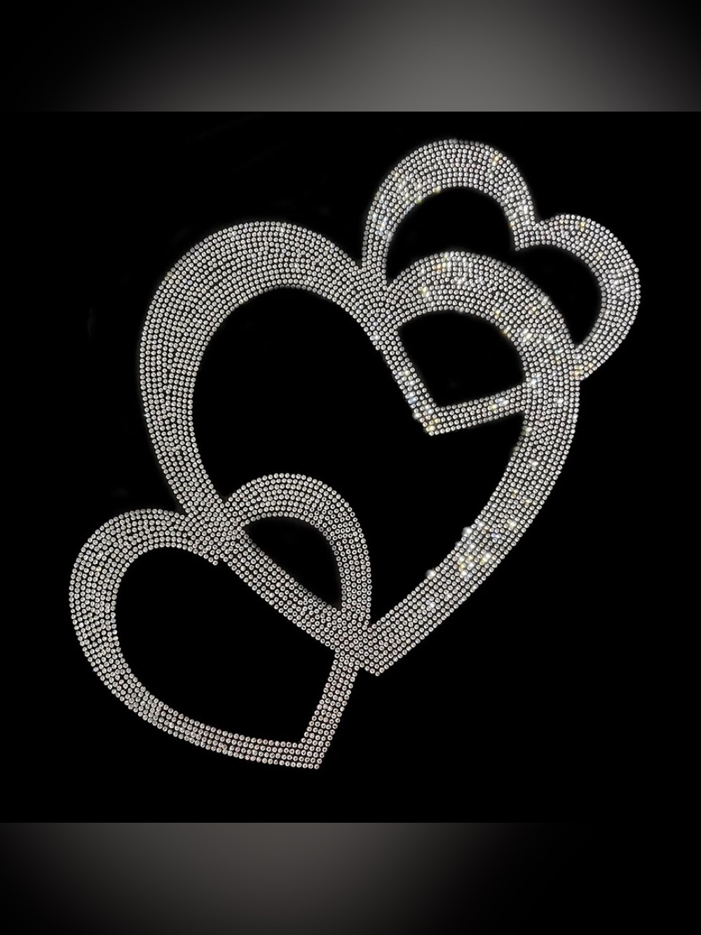 shirt crystal heart triple premium rhinestone 3/4 sleeve black